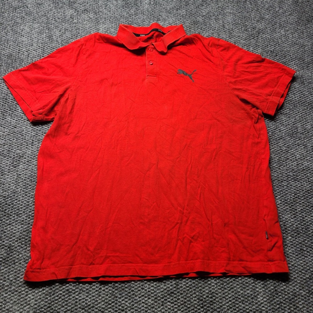 Puma Mens XL Short Sleeve Polo Shirt Red Cat Logo Athletic Casual 2922
